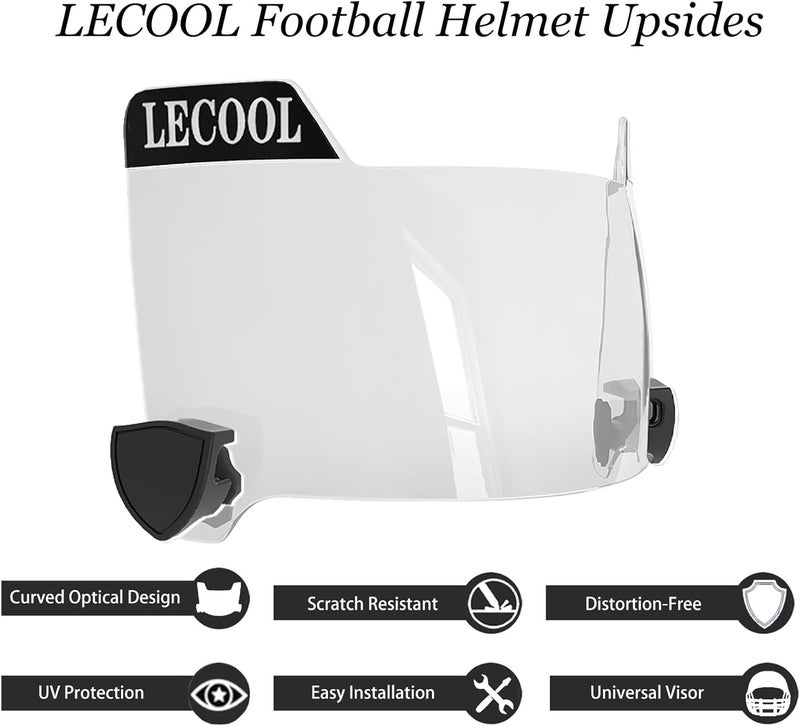 LeCool Football Visor – 3D Curved Lens Technology, Wide Field Vision, Fits Youth & Adult Helmets - Image 3
